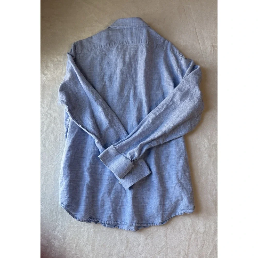 Banana Republic Light Blue Linen Blend Dress Shirt‎ Men's XL Long Sleeve Formal
